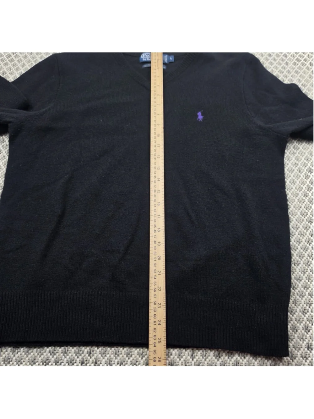 Polo Ralph Lauren Lambswool V Neck Sweater Mens Large Black Purple Pony